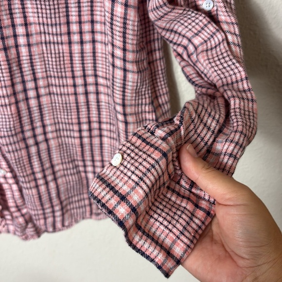 Joie 100% Linen Plaid Button Down Shirt size M in coral pink and blue - Picture 5 of 8
